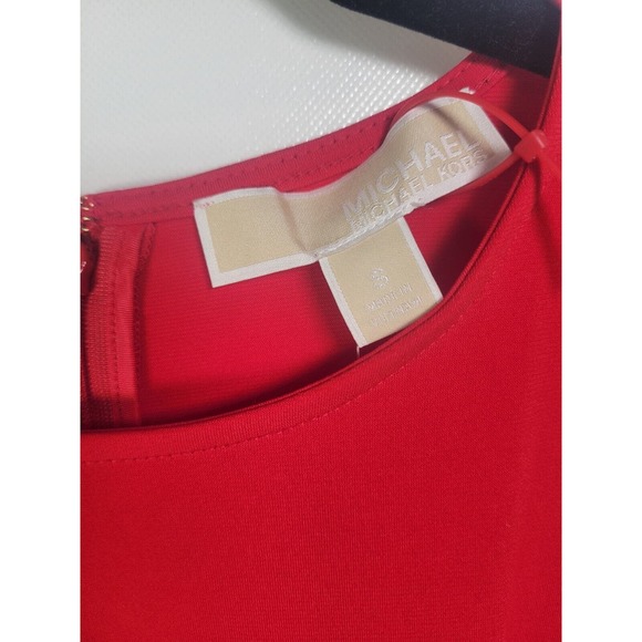 Michael Kors Large Rose Red Sleeveless Gathered Stud-Bar Women’s Dress Small - Picture 8 of 8